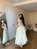 KYLETHOMASW  -  French Sweet Green Sleeveless Dress Women Summer Asymmetrical Lace Halter Neck Floral Maxi Dress Romantic Y2K Chic Fashionable