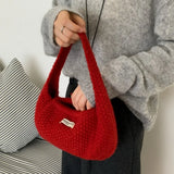 KYLETHOMASW  -  Korean Simple Knitted Shoulder Bags Sweet Y2k Aesthetic Casual Underarm Bag Streetwear Ins Bow Purses and Handbags Y2k Aesthetic