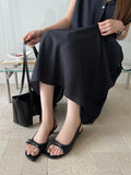 KYLETHOMASW  -  Women White Bowknot Slingback Sandals Summer Square Open Toe Low Heel PU Leather Elegant Casual Office Ladies Shoes