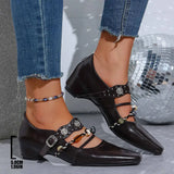 KYLETHOMASW  -  Vintage Metal Buckle Cross Strap Mary Jane Shoes Women Spring Plastic Bead Medium Heel Loafers Woman's Bohemia Pumps Shoes