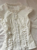 KYLETHOMASW  -  Casual Sweet White Slim Lace T-Shirts Designer Patchwork Hot Girl O-neck Sleeveless Tees Women Vintage Kawaii Fashion Shirt