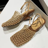KYLETHOMASW  -  New Mesh Design Women's Sandals Square Toe Muller Slippers Fashion High Heels Summer Casual Office Shoes Sandalias Mujer