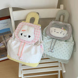 KYLETHOMASW  -  Kawaii Plush Puppy Polka Dot Drawstring Backpack Plaid Flap Mini Bag Light Handheld Shoulder Backpack Student Daily Cute Gift