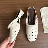 KYLETHOMASW  -  Hollow Women's Sandals Heels Slippers Beach Mules Shoes 2025 Summer Trend Chunky Leather Shoes Casual Flip Flops Mujer Slides