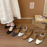 KYLETHOMASW  -  Summer Polka Dot Cover Toe Women Sandals Comfort Shallow Buckle Strap Shoes Elegant Low Heel Dress Sandalias Mujer