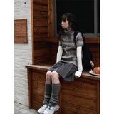 KYLETHOMASW  -  Vintage Print Sweater Vest Women Half Turtleneck Knitted Pullover Waistcoat Aesthetic Short Sleeve Knitwear Korean Jumpers