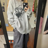 KYLETHOMASW  -  American Vintage Loose Hollow Out Knitwear Street Lazy Hiphop Printed Long Sleeve Pullover O Neck Ripped Solid Classic Sweater