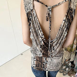 KYLETHOMASW  -  Sexy Dresses Women Contrast Leopard Printed Patchwork Swinging Collar Slim Sleeveless Y2k Clubwear Mini Dress Ladies