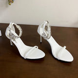KYLETHOMASW  -  Luxury Rhinestones Women Heels Sandals Shoes Fashion Round Toe Female Ankle Strap Footwear Party Ladies High Heels Shoes Pumps