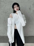 Kylethomasw Off Shoulder Zipper T-shirts Women Streetwear Zip Up Long Sleeve Loose Tee Design Harajuku Hip Hop 0-neck Grunge Clothes