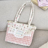 KYLETHOMASW  -  Contrast Color Plaid Rabbit Floral Print Shoulder Bags Sweet Y2k Travel Chic Underarm Bag Patchwork Kawaii Cute Women's Handbags