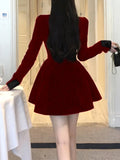 KYLETHOMASW  -  Women Elegant and Chic Velvet Party Dress Spring Long Sleeve Vintage Solid Christmas Birthday Short Dresses Female Clothes New