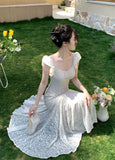 KYLETHOMASW  -  Summer French Style Lace Dress for Women Cap Sleeve Slim Fit Mermaid Long Dress Elegant Waist Cinching Delicate and Feminine New