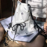 Kylethomasw Drawstring Korean Sweet Bow Print Backpacks Fashion All Match Chic Preppy Schoolbags Casual Streetwear Women Bags Y2k Aesthetic