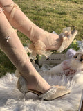 KYLETHOMASW  -  Japanese Original Gorgeous Flower Wedding Cla Series Lolita Bow Ribbon Sandals Sweet Elegant Gentle Summer High Heels for Women