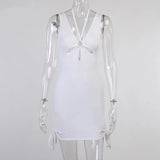 KYLETHOMASW  -  Summer Backless Bodycon Dress Women Hollow Out 2025 Bandage Mini Sleeveless White Black Sexy Party Dresses Beach