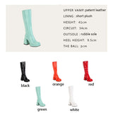 KIylethomasw Mint Green White Women Patent Leather Knee High Boots Square High Heels Waterproof Platform Ladies Sexy Party Fetish Shoes 42 43