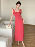KYLETHOMASW  -  Women's Elegant Halter Sleeveless Midi Sling Dress Summer New Ruffled A-Line Slim Sexy Holiday Evening Party Bodycon Dress