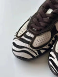 KYLETHOMASW  -  Autumn New Zebra Stripes Flats Sports Shoes Women Leather Patchwork Breathable Sneakers Casual Lace Up Comfort Running Shoe