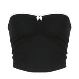 KYLETHOMASW  -  Lace lace one neck bow pleated strapless sweet and spicy contrasting color sexy slim fit versatile short top