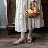 KYLETHOMASW  -  Brand New Women Satin Ballet Shoes Square Toe Bow Knot Low Heel Pumps Vintage Soft Slip-on Sweet Wedding Pumps Casual Shoes