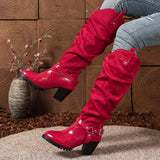 KYLETHOMASW  -  Women's Autumn and Winter knee high boots with loose design patent leather toe buckle strap for daily wear