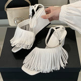 Kylethomasw Tassels Designer Wedge Sandals Women Open Toe Summer New 2025 Ankle Strap High Heels Female Fashion Dress Shoes Women Pumps
