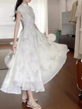 KYLETHOMASW  -  New Chinese Style White Sweet Chicly Printed Female Dresses Summer Fashion Elegant Office Ladies Simple Casual Dress for Women