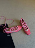 KYLETHOMASW  -  Cowhide Version Pink Single Shoe Women's Square Head Shallow Mouth Design Sense Cross Strap Ballet Shoes Low Heel Mary Jane Shoe