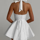 KYLETHOMASW  -  Sexy Backless White Mini Dress Women Deep V Low Waist A-line Elegant Party Dresses Birthday Robe New Vestidos