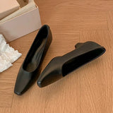 KYLETHOMASW  -  Women Pumps Square Toe Low Kitten Heel Soft PU Leather Slip On Minimalist Elegant Office Commute Casual Ladies Daily Work Shoes