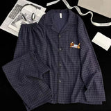 KYLETHOMASW  -  Embroidery Dog Vintage Plaid Men's Pyjama 2 Piece Suit Plus Size Casual Soft Fashion Men's Pajamas Set Spring New Sleepwear