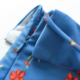 KYLETHOMASW  -  Summer Girl Bandage Lacing Up Sashes Ruched Waist Blue Floral Print Mini Skirts Fashion Women Zip up Waist A-lined Short Skirts