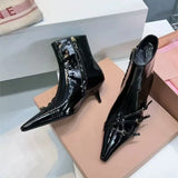 KYLETHOMASW  -  Fashion Patent Leather Belt Buckle Women Ankle Boots Elegant High heels Autumn Winter Chelsea Office Lady Short Booties Shoes