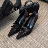 KYLETHOMASW  -  New Thin Heel Shallow Mouth Single Shoes Banquet Fashion Bow Pointed Water Diamond Silk High Heels