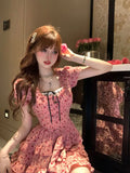 KYLETHOMASW  -  Korean White Delicate Pretty Waist Cinched Fluffy Runaway Princess Dress French Ruffled Edge Square Neck Floral Dresses