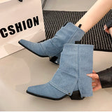 KYLETHOMASW  -  Autumn Winter Women Western Cowboy Boots Vintage Pointed Toe Shoes Ladies Thick Heel Short Botas Zapatos De Mujer