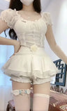 KYLETHOMASW  -  Sexy Set Women's Summer Puff Sleeve Square Collar Slim Top High Waist A-line Short Skirt Two-piece Set Female Clothes