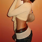 KYLETHOMASW  -  Ins niche design irregular deep V-knot tied long sleeved cover shirt solid color basic versatile temperament short cardigan