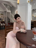 KYLETHOMASW  -  Hot Girl Sexy Set Women's Summer Vacation Style Halter Neck Strap Top High Waist A-line Long Skirt Two-piece Set