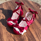 KYLETHOMASW  -  Japanese Sweets Style Lolita Shoes Women Kawaii Lace Bow Bandage Round Head Middle Heel Single Shoes Y2k Mary Jane Party Shoes