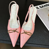 KYLETHOMASW  -  Summer Sexy Pointed Toe Patent Leather Women Pumps Thin High Heeled Sandals for Women Elegant Bow Slingbacks Dress Heels Shoe