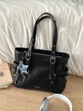 KYLETHOMASW  -  Retro Hot Girl Handbag Women PU Leather Large Capacity Black Tote Bag Ladies Fashion Sweet Star Versatile Shoulder Bag New