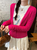 KYLETHOMASW  -  Korean Solid V Neck Long Sleeve Single Breasted Slim Short Knitted All Match Cardigan