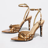 KYLETHOMASW  -  Luxury Satin Designer Ankle Strap Heeled Sandals Woman Sexy Pointed Toe Polka Dot Design High Heels Summer Elegant Bridal Shoes