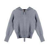 Kylethomasw Double Zipper Cropped Knitwear Basic Zip Up Hooded Knitted Cardigan Slim Long Sleeve Sweaters for Women Winter Clothes