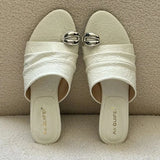 KYLETHOMASW  -  New Summer Wedges Slippers Women Metal Buckle Fashion Fashion Sandals Ladies Comfort Low Heel Leopard Flip Flops Female Slides