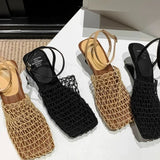 KYLETHOMASW  -  New Mesh Design Women's Sandals Square Toe Muller Slippers Fashion High Heels Summer Casual Office Shoes Sandalias Mujer