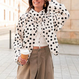 KYLETHOMASW  -  Women's College Style Drawstring Long Sleeve Short Polka Dot Jacket Shirt Style Outerwear Comfortable Casual Leisure