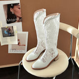 KYLETHOMASW  -  Designer Lace Hollow Out Women Knee High Boots Fashion Skinny Thick Heels Shoes Summers Ladies Breathable Long Booties
